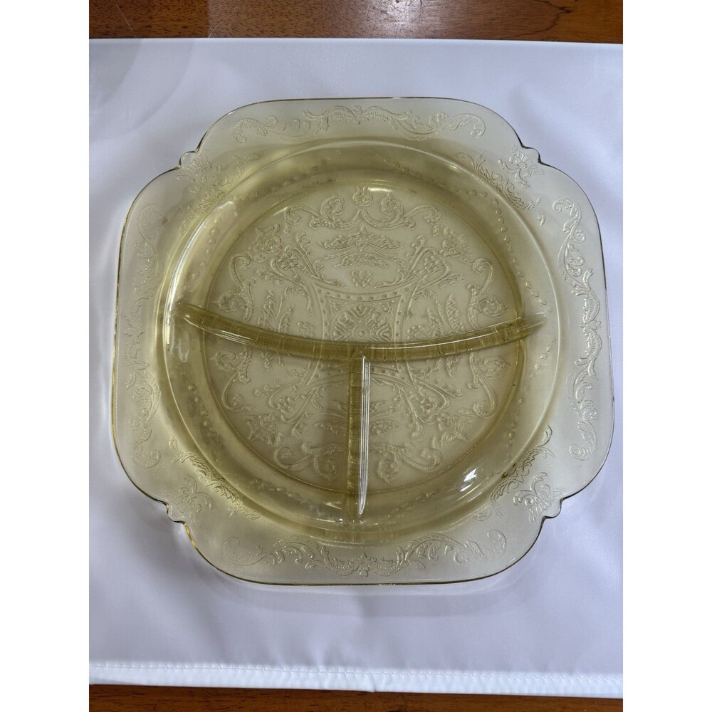 Federal Glass Madrid Amber Depression Glass Divided Grill Plate 10.5 inch